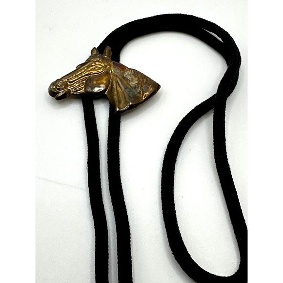 Kids Quarter Horse Head Bolo Tie Vintage Brassy Gold 26" Western - Picture 3 of 10